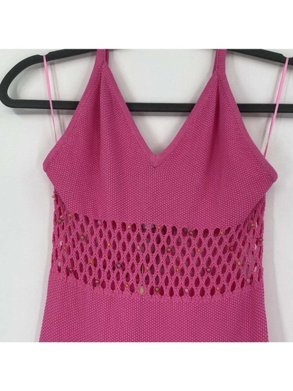 The Wolf Gang Size M Perla Knit Maxi Dress Pink Beaded NEW - Picture 13 of 16